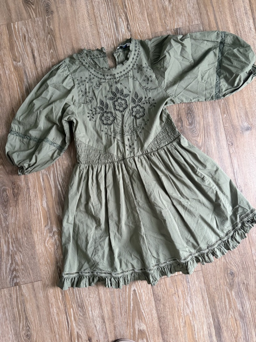 American Eagle Olive Green Embroidered Mini Dress